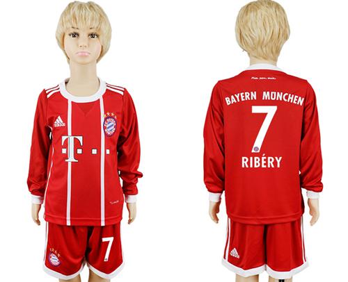 Bayern Munchen #7 Ribery Home Long Sleeves Kid Soccer Club Jersey - Click Image to Close